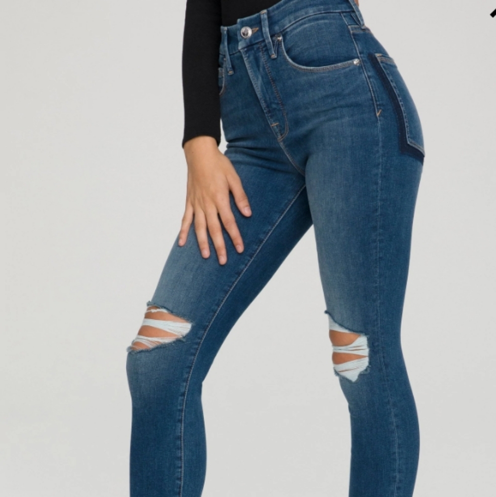 GOOD AMERICAN Good Waist Cropped Shadow Pocket Jeans size 2 ๐ - Picture 1 of 15